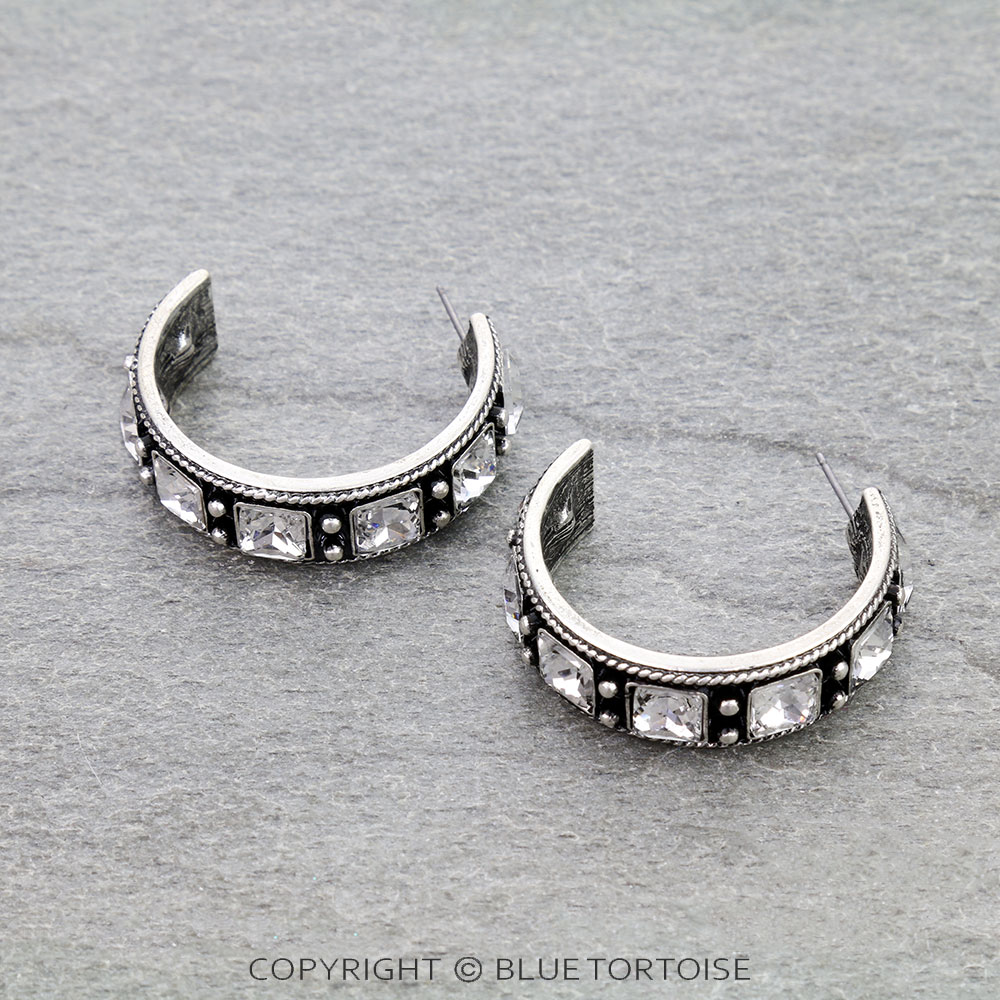 Western Ball TXR Stone Hoop Earrings