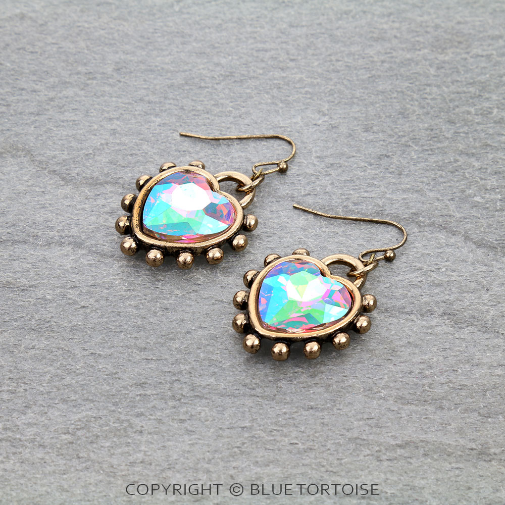Western Bubble Heart Stone Dangle Earrings