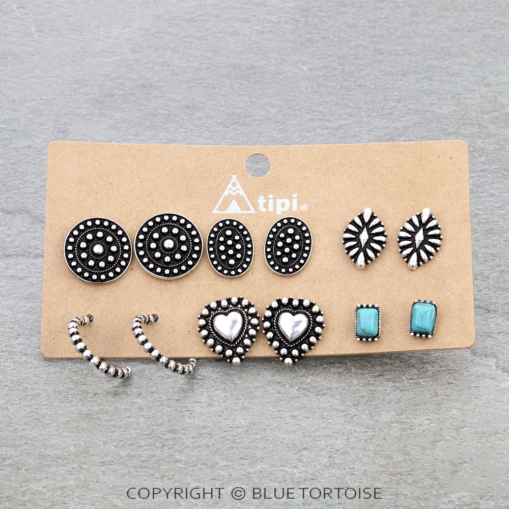 6 Pair Western Style Mix Earring Set