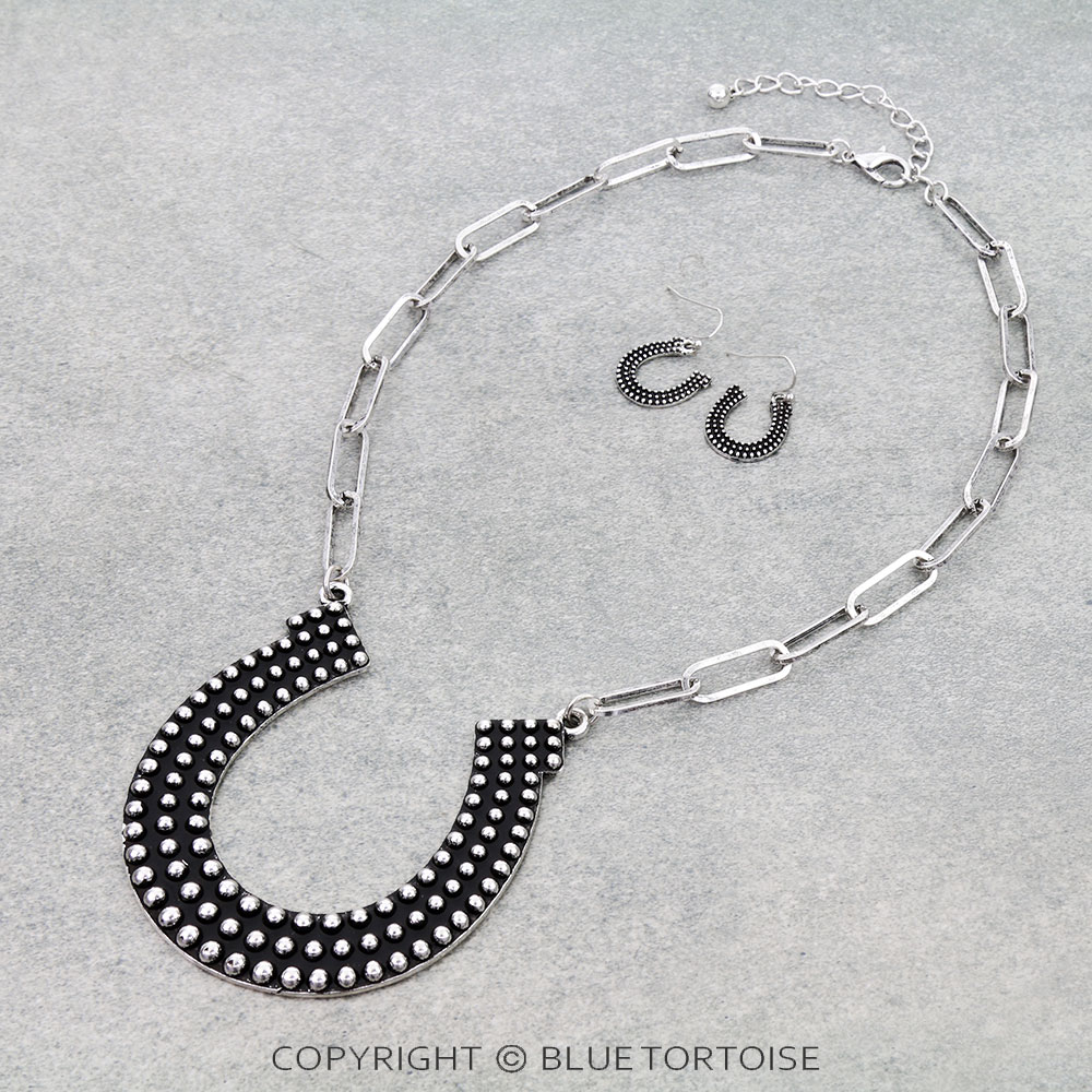 Western Large Horseshoe Dot Bubble Necklace Set