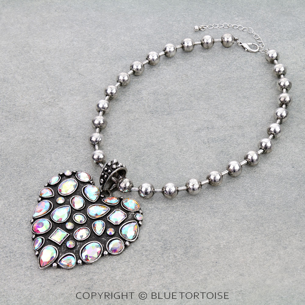 Western Large Heart Pendant Ball Necklace