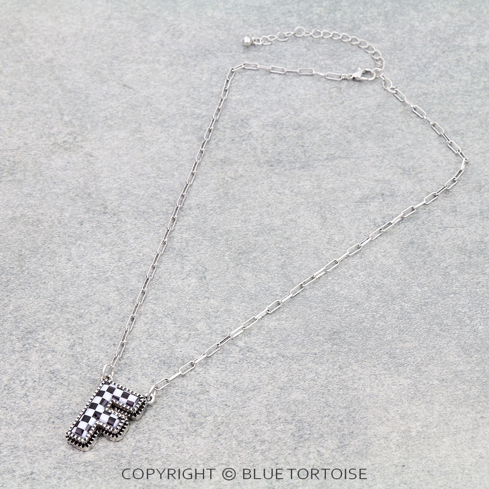 Checker Bubble Initial F Necklace
