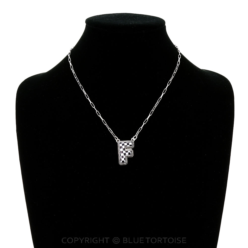 Checker Bubble Initial F Necklace - Image 2