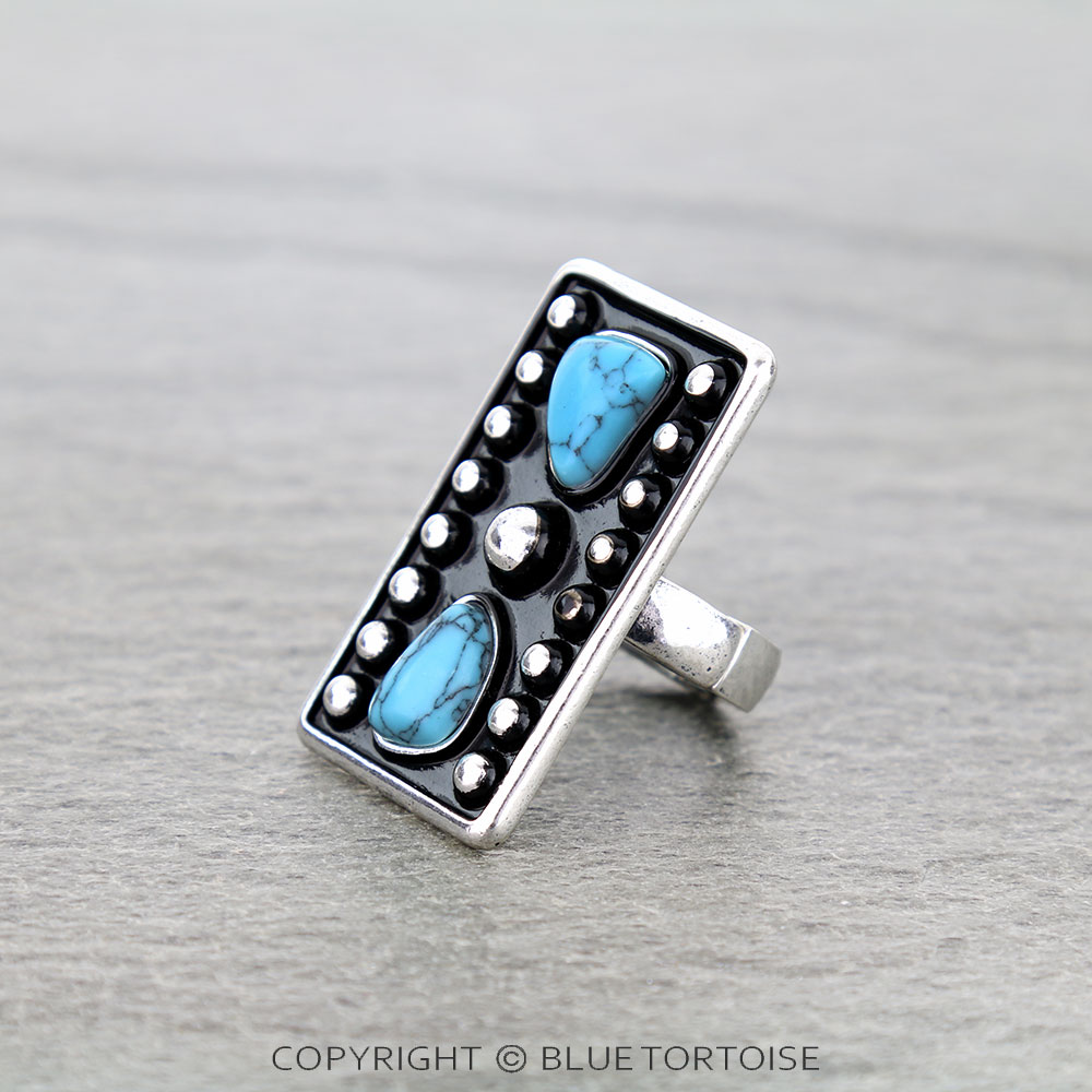 Western Ball TXR Rectangle Stone Stretch Ring - Image 2