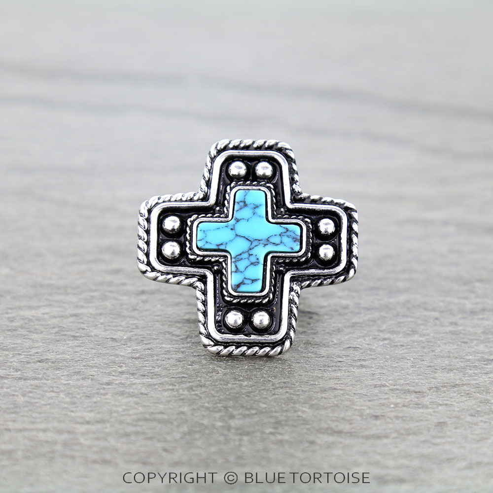 Western Ball TXR Cross Stone Stretch Ring