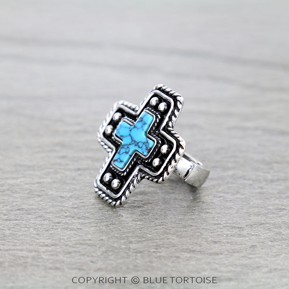 Western Ball TXR Cross Stone Stretch Ring - Image 2