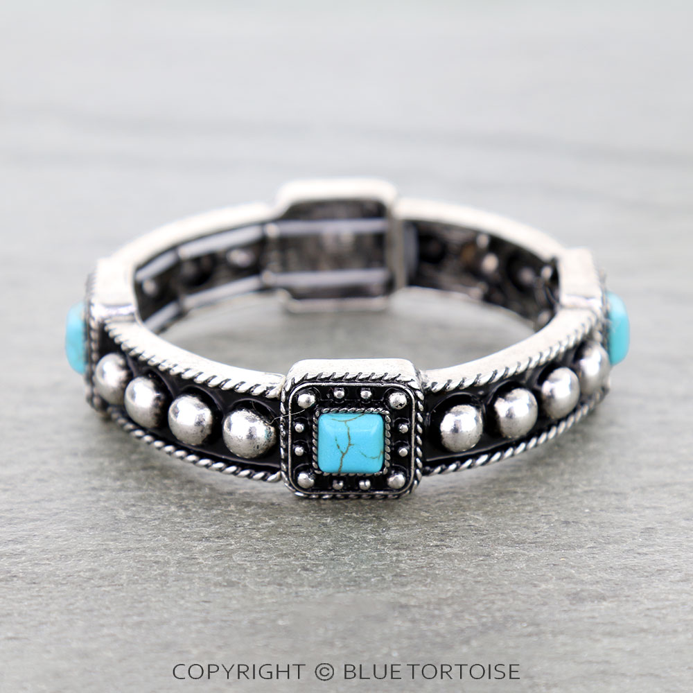 Western Ball TXR Square Stone Stretch Bracelet