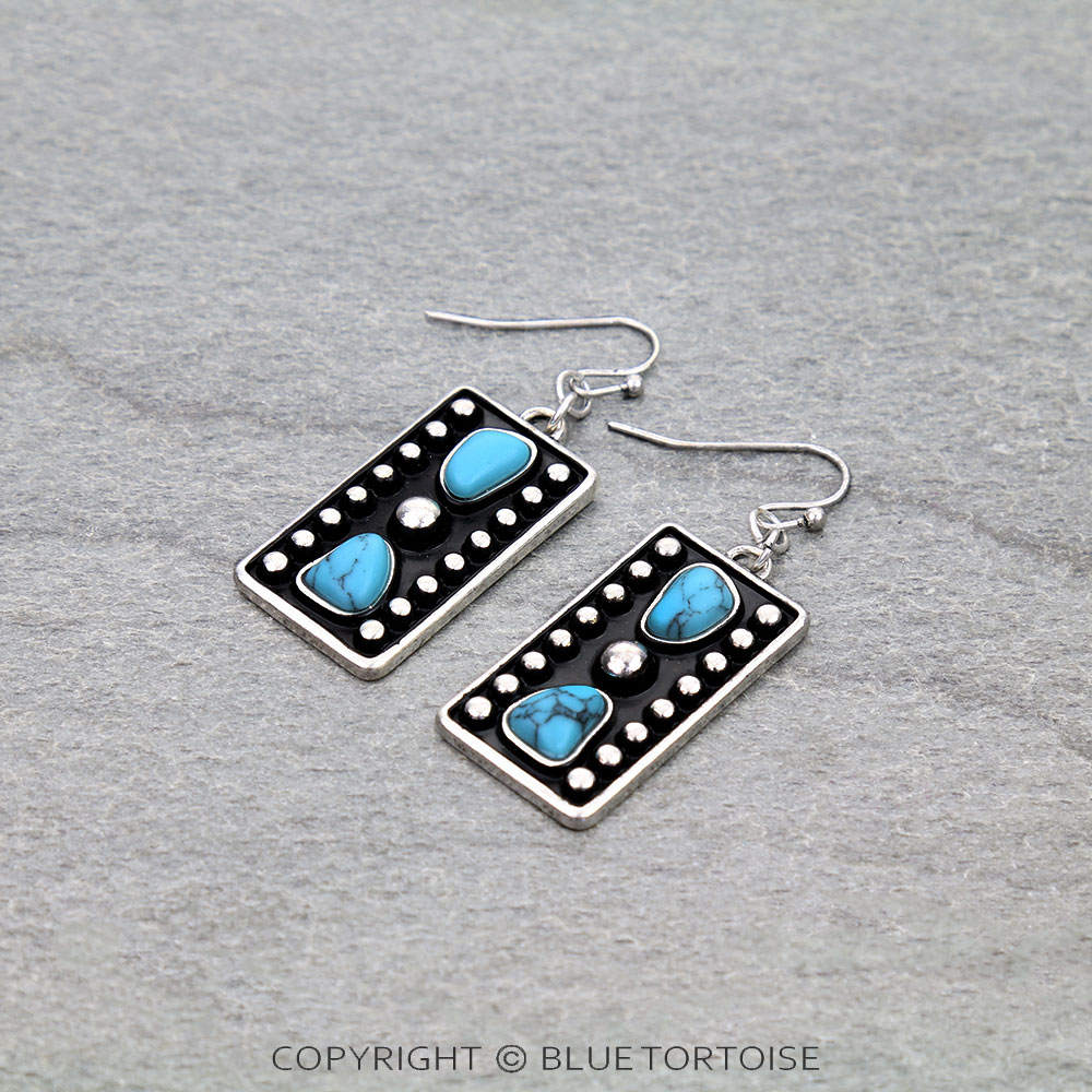 Western Ball TXR Rectangle Dangle Earrings