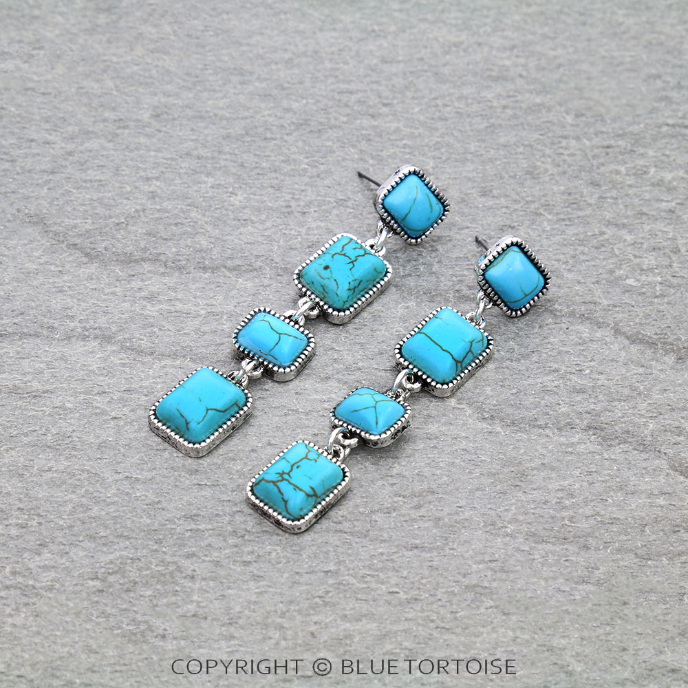 Western Semi Stone Drop Stud Earrings
