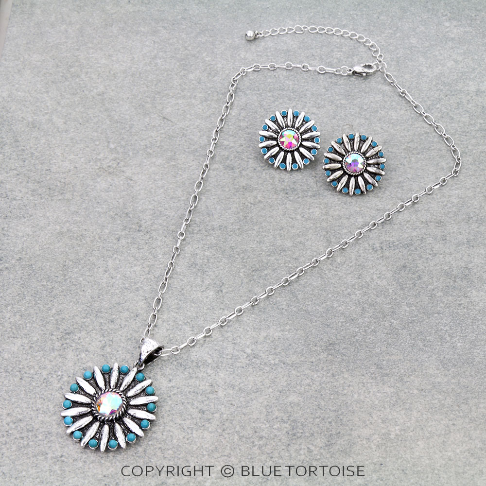 Western Concho Stone Necklace Set
