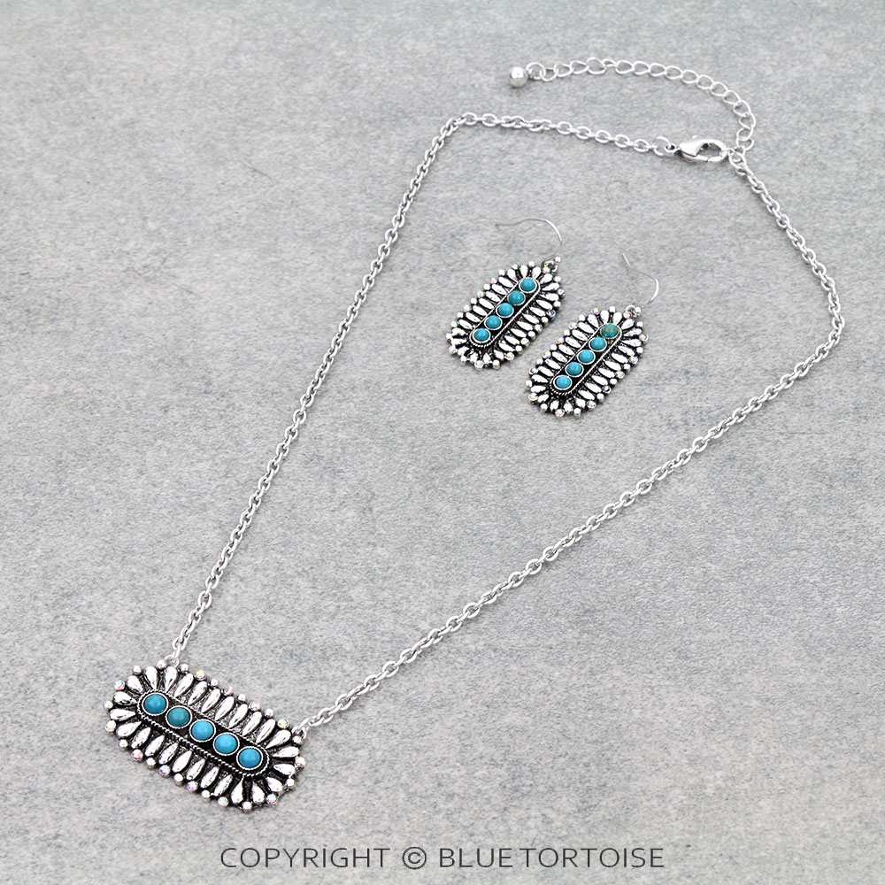 Western Concho Bar Stone Necklace Set