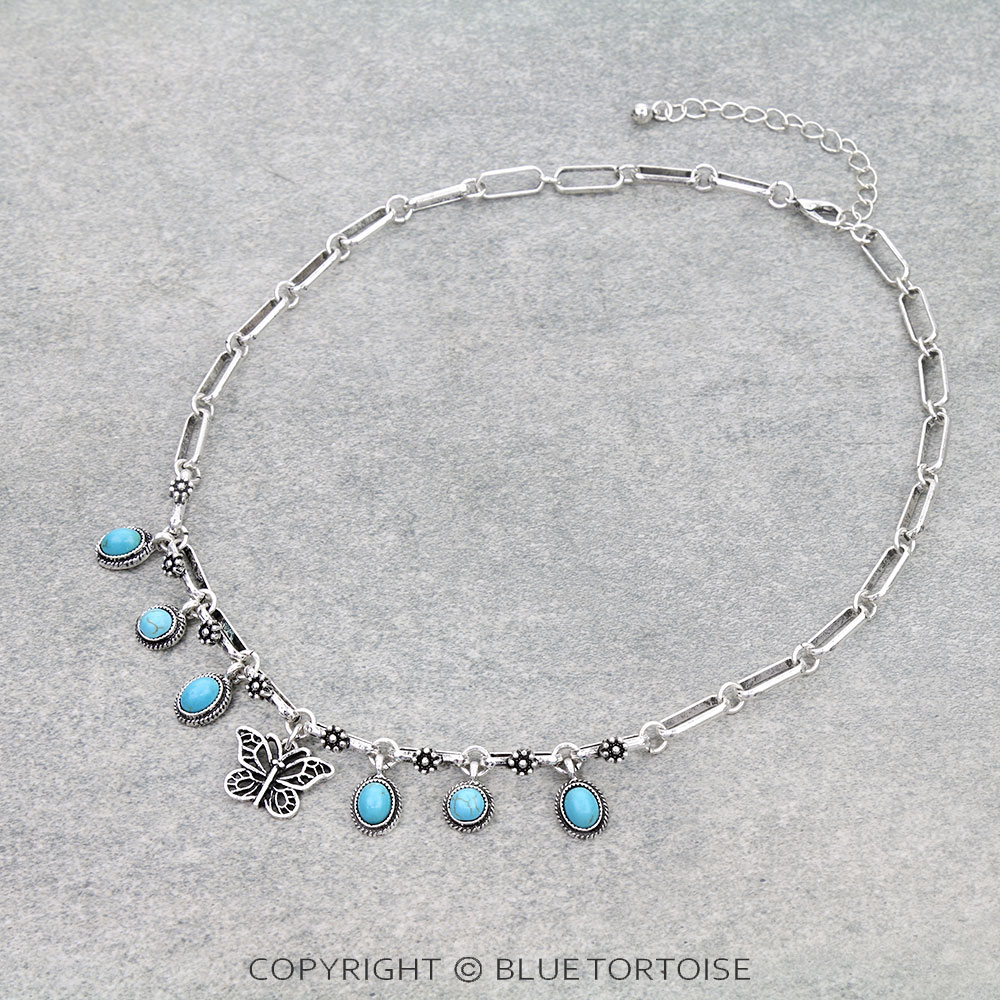 Western Butterfly Pendant Bench Necklace