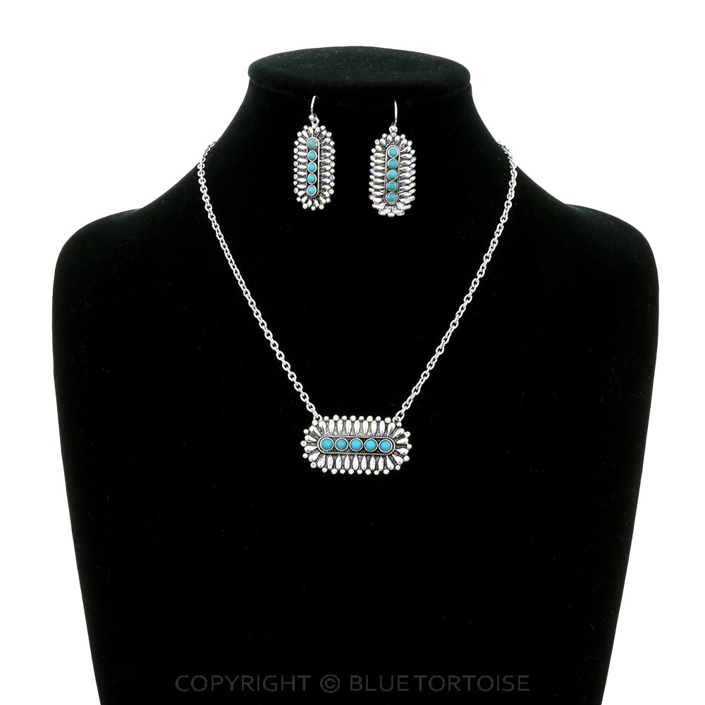 Western Concho Bar Stone Necklace Set - Image 2