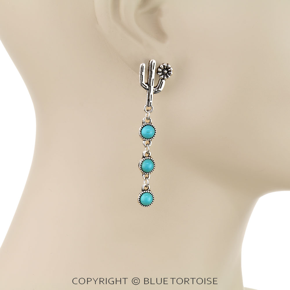 Western Cactus Stone Drop Stud Earrings - Image 2