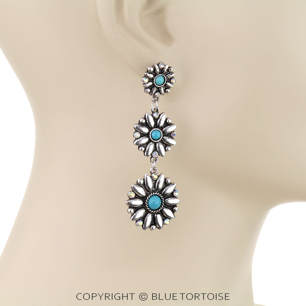 Western Concho Drop Stud Earrings - Image 2