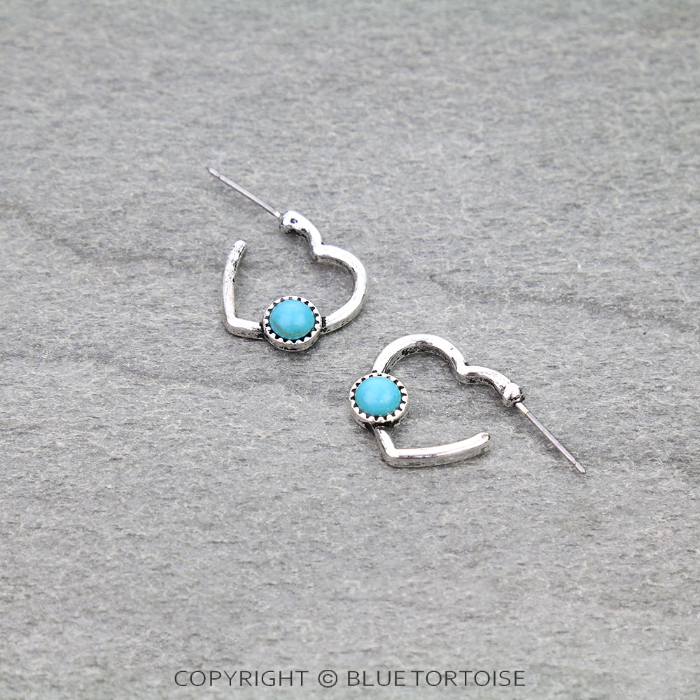 Heart Stone Hoop Earrings