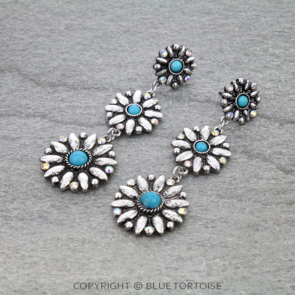Western Concho Drop Stud Earrings