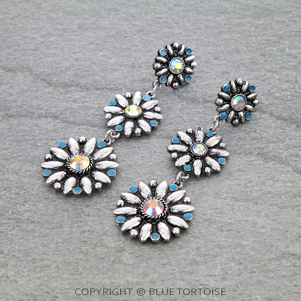 Western Concho Drop Stud Earrings