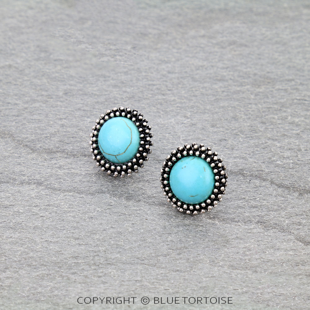 Western Round Stone Stud Earrings