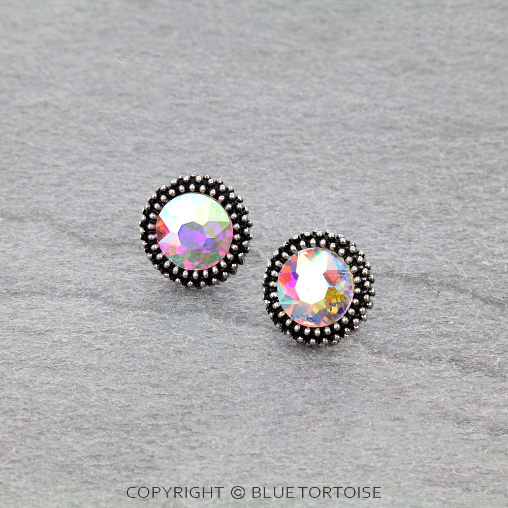 Western Round Stone Stud Earrings