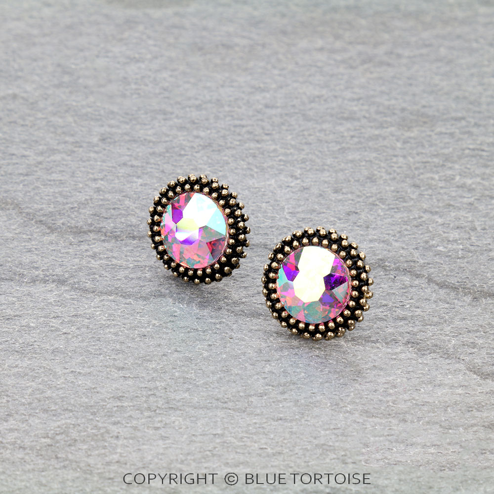 Western Round Stone Stud Earrings
