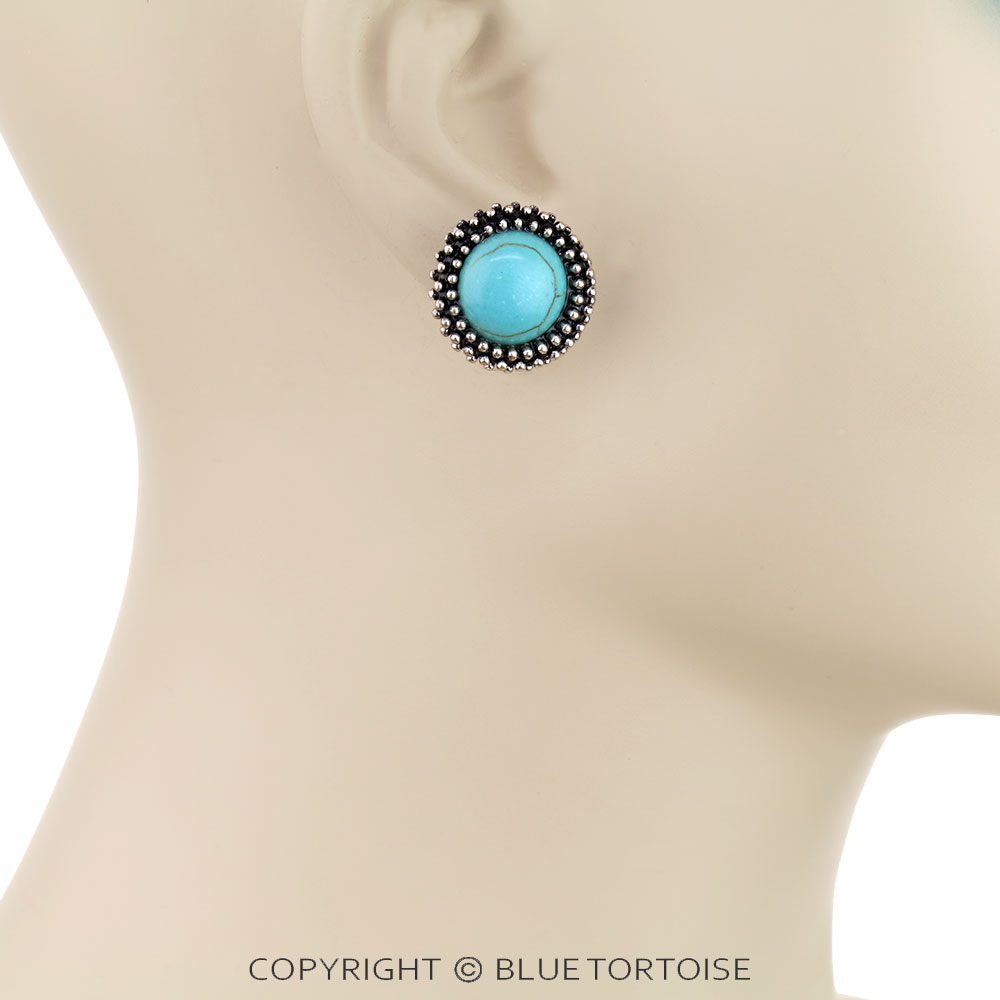 Western Round Stone Stud Earrings - Image 2