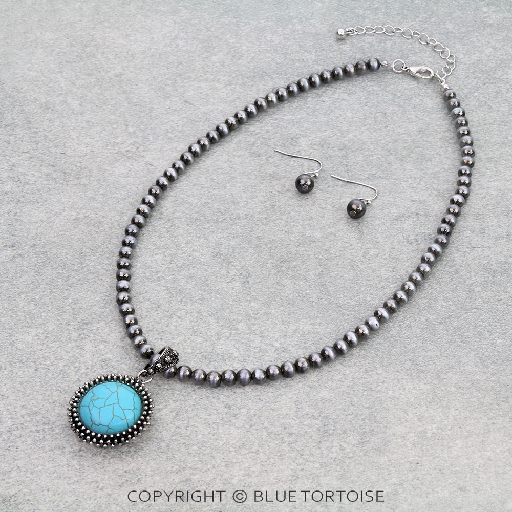 Western Round Stone Pendant Necklace Set