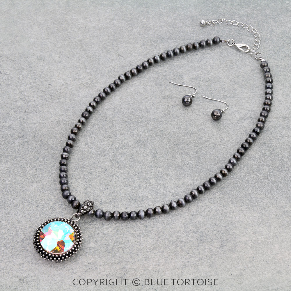 Western Round Stone Pendant Necklace Set