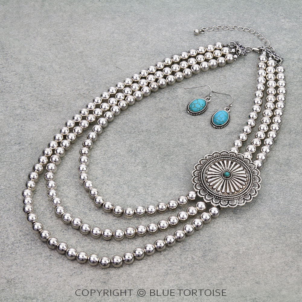 3 Layered Western Concho Necklace Set