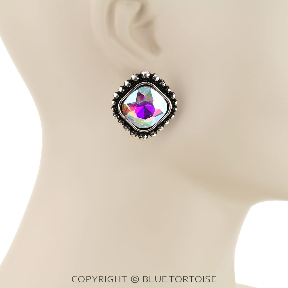 Western Square Stone Stud Earrings - Image 2