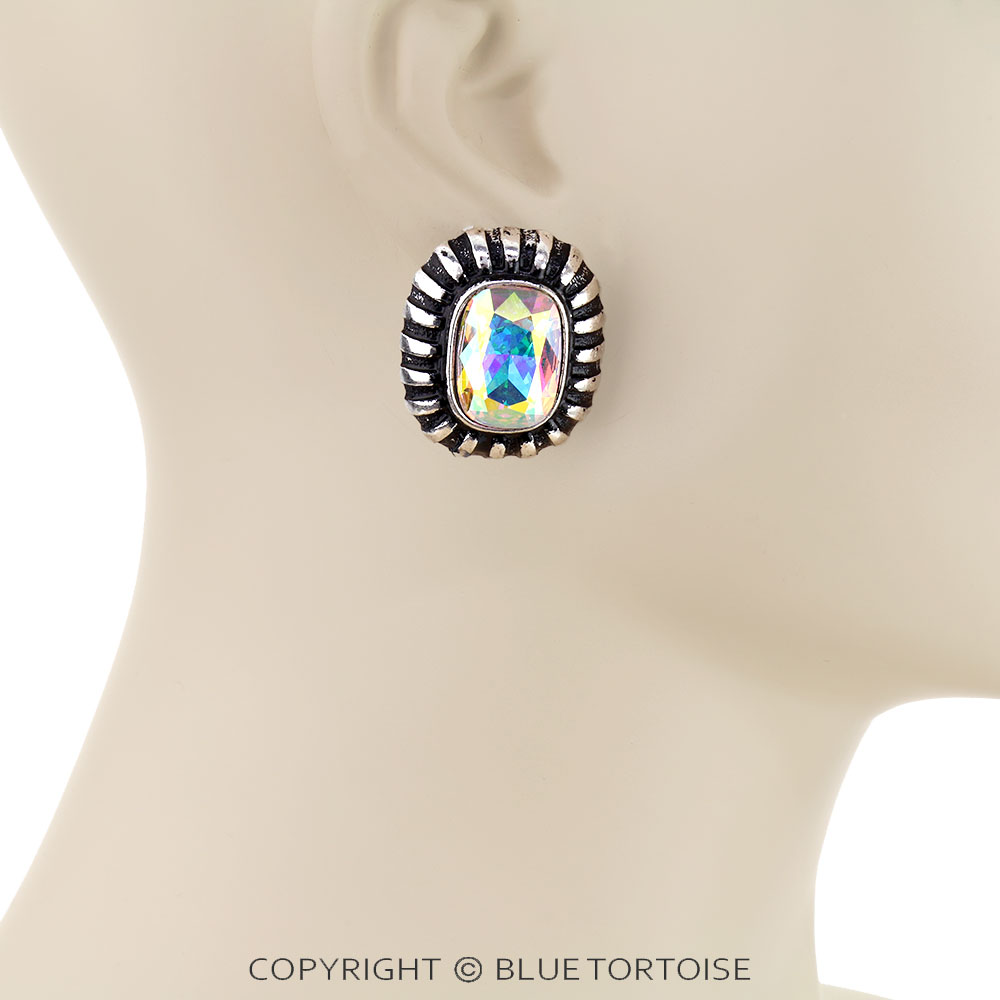 Western Rectangle Stone Stud Earrings - Image 2