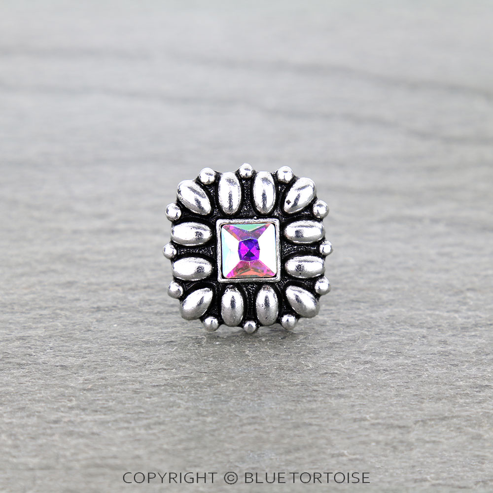 Western Square Flower Concho Cuff Ring
