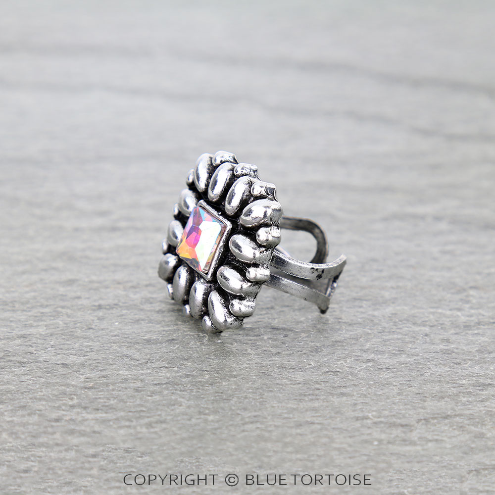 Western Square Flower Concho Cuff Ring - Image 2
