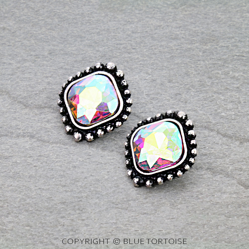 Western Square Stone Stud Earrings