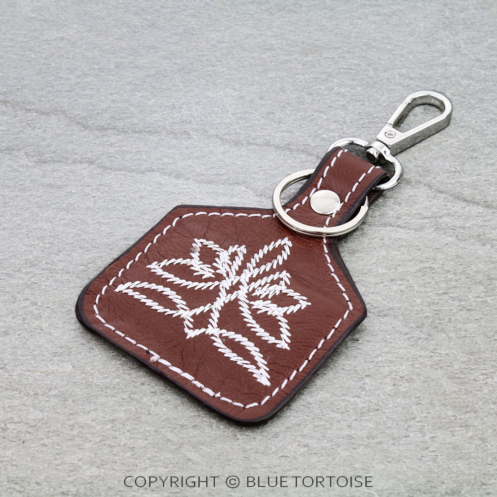 Western Boot Stitch Leather Ear Tag Keychain