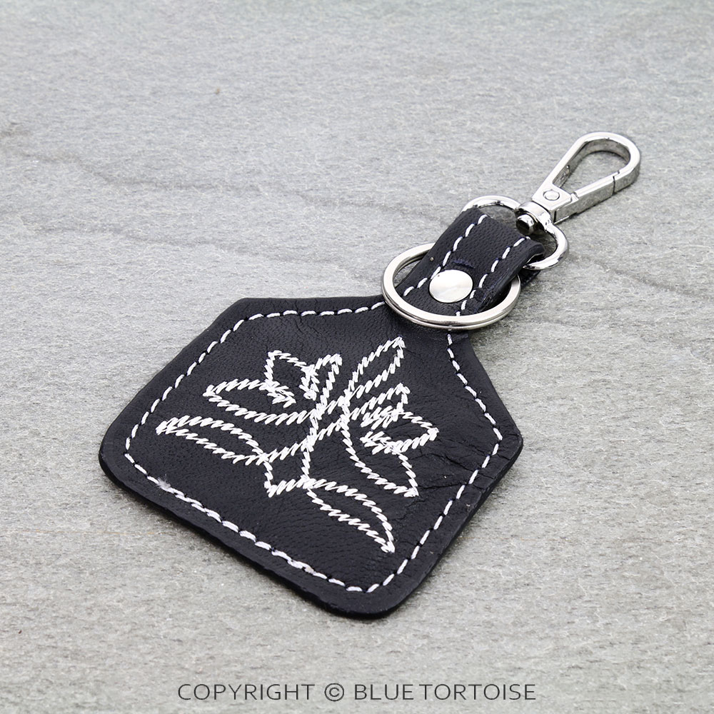Western Boot Stitch Leather Ear Tag Keychain