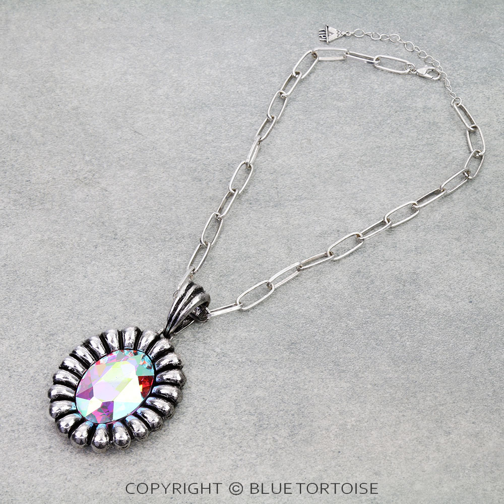 Western Oval Concho Stone Pendant Necklace