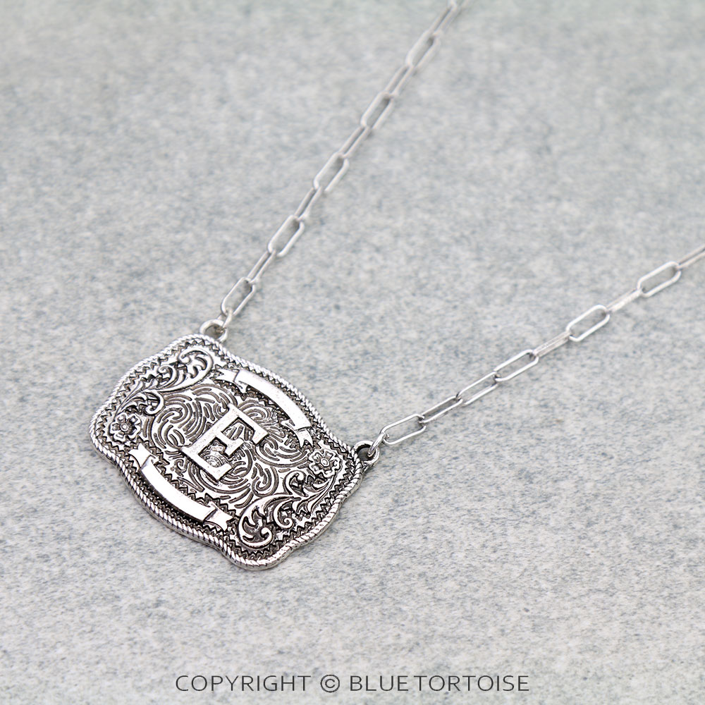 Western Belt Buckle Initial Necklace