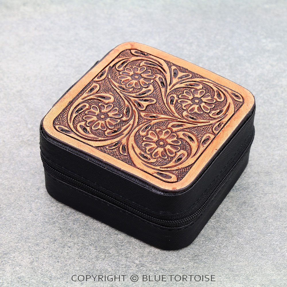 Western Genuine Leather Jewelry Box - Tooled 4 Flowers