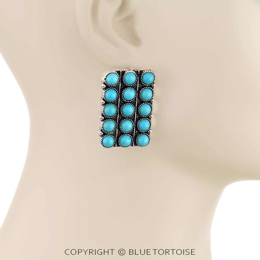 Western Rectangle Bubble Stud Earrings - Image 2