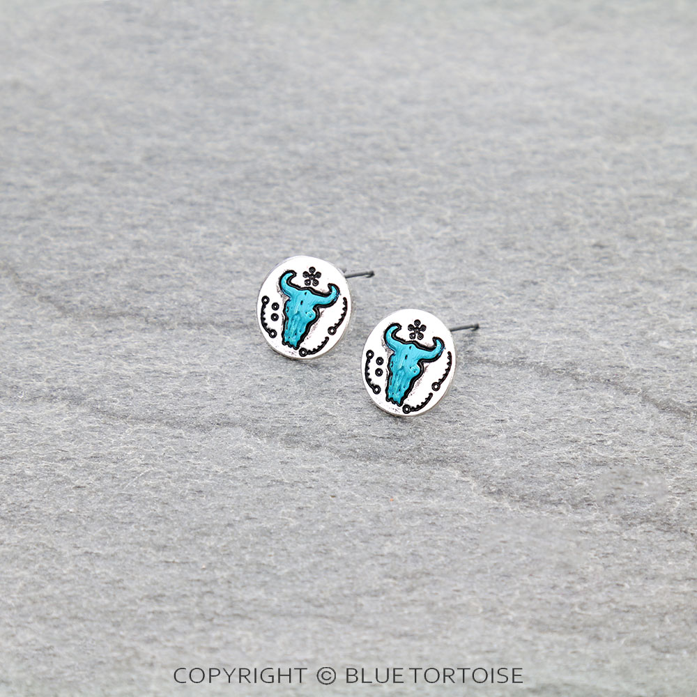 Western Steer Skull Stud Earrings