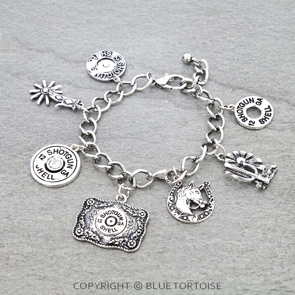 Western Shotgun Shell Multi Charm Link Bracelet