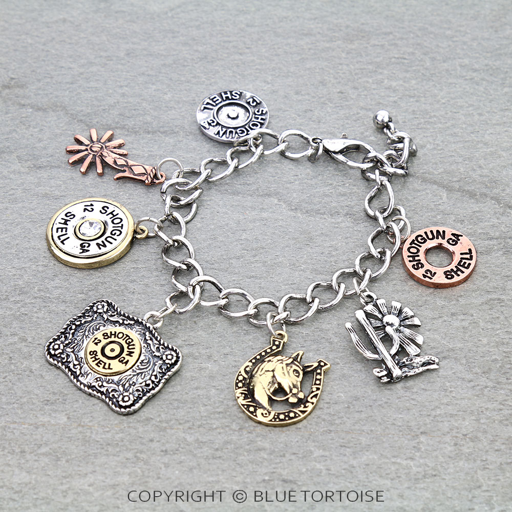 Western Shotgun Shell Multi Charm Link Bracelet