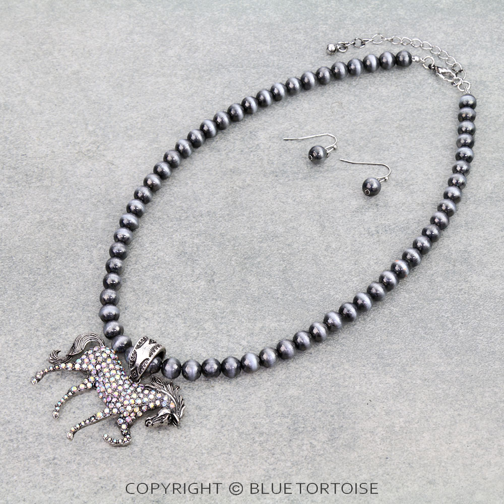 Western Running Horse Pendant Necklace Set