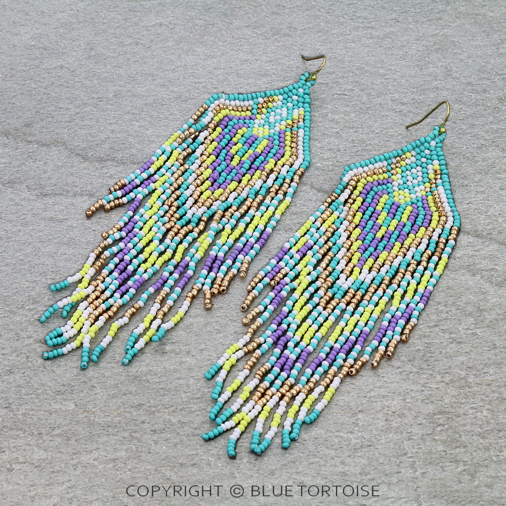 5.25" Western Seed Bead Fringe Dangle Earrings