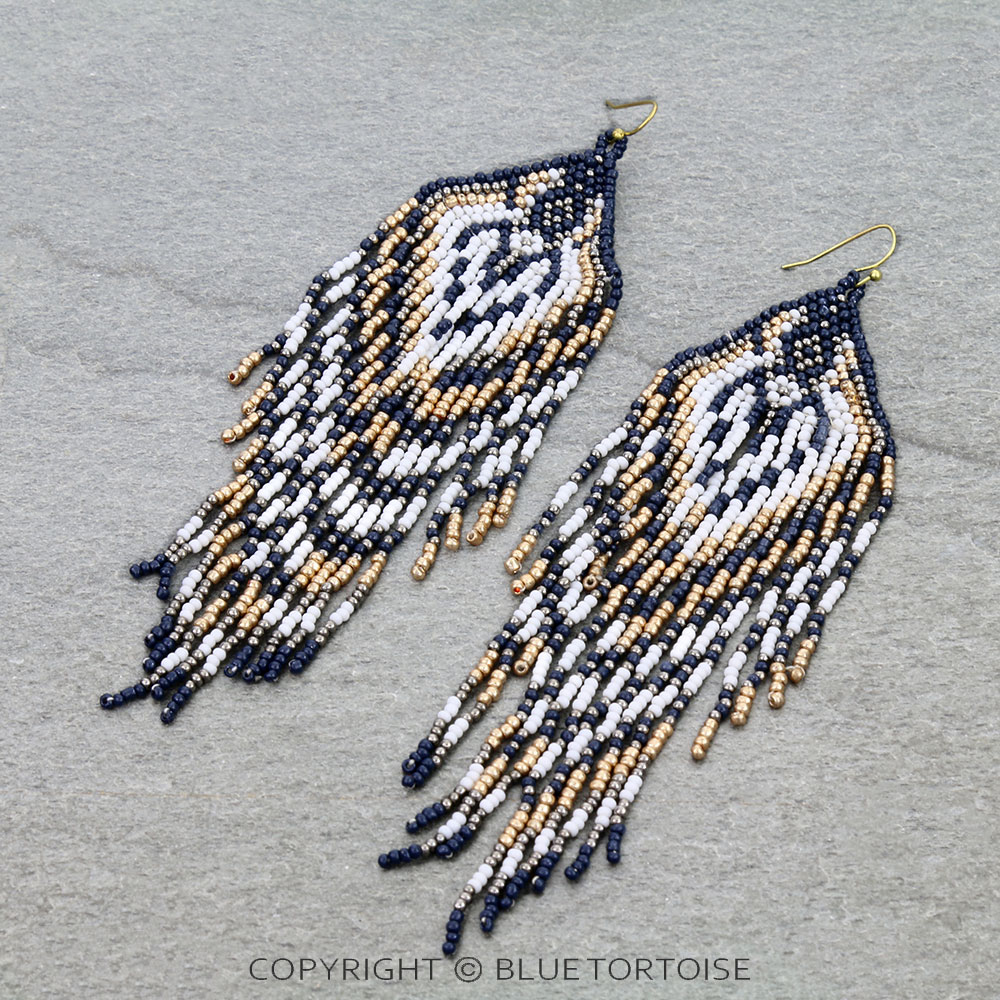 5.25" Western Seed Bead Fringe Dangle Earrings