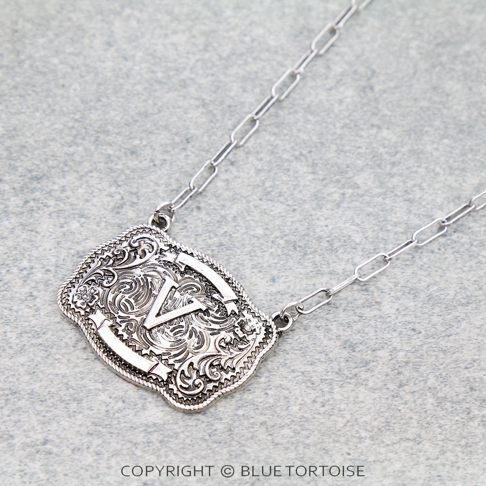 Western Belt Buckle Initial Necklace