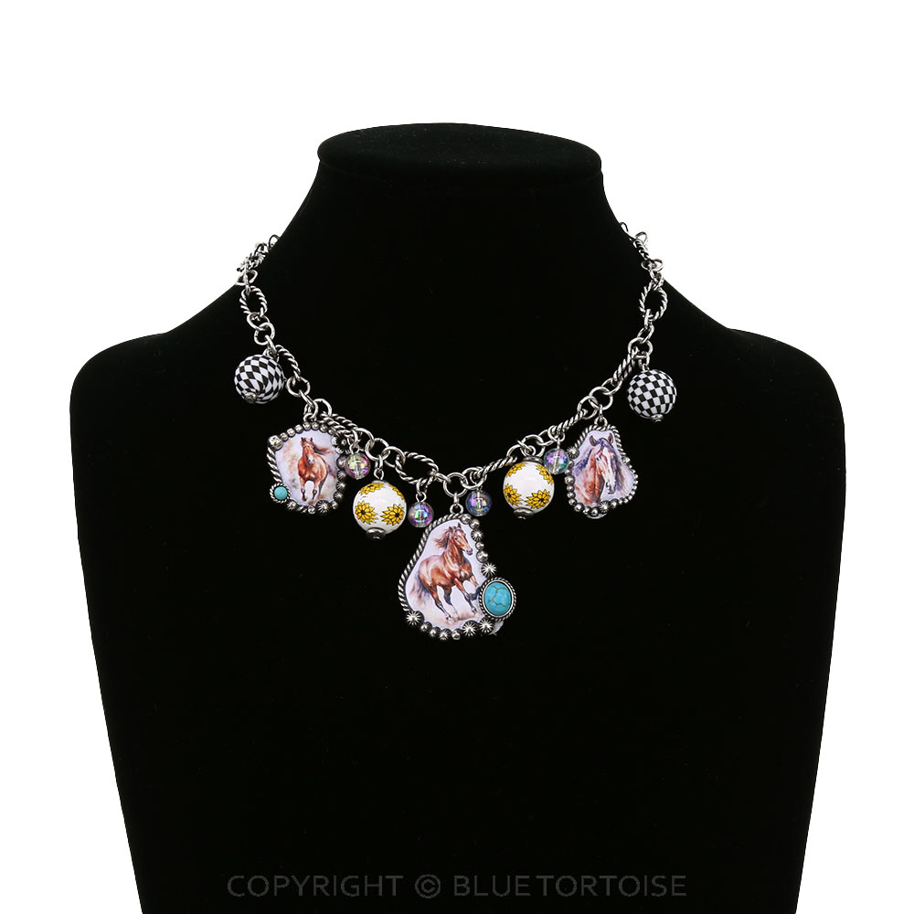 Western Horse Print Multi Charm Necklace - Image 2