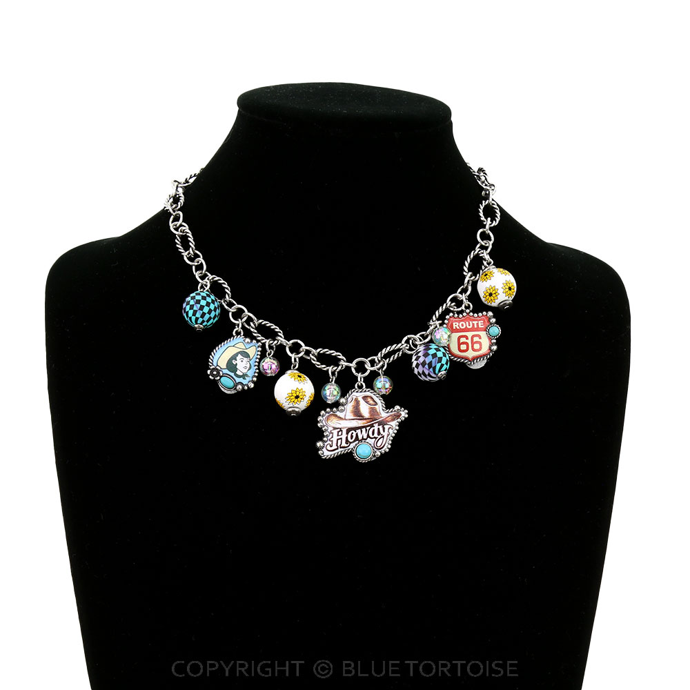 Western Howdy Print Multi Charm Necklace - Image 2