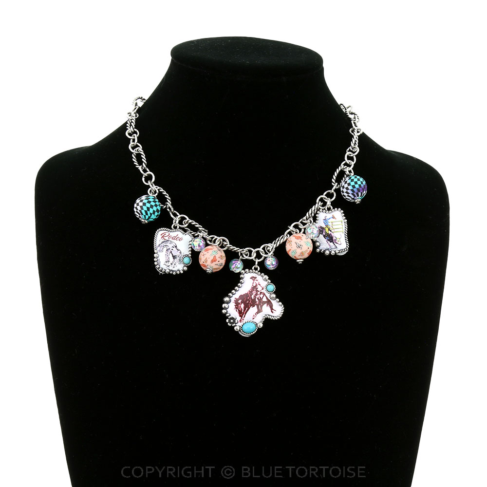 Western Rodeo Print Multi Charm Necklace - Image 2
